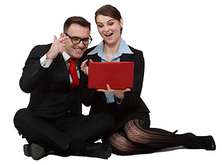 Image showing Happy Young Couple on Laptops