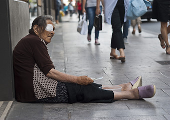 Image showing homeless old woman beggar