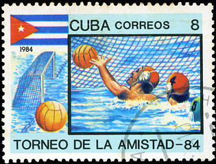 Image showing CUBA - CIRCA 1984: A stamp printed in CUBA shows water polo, ser