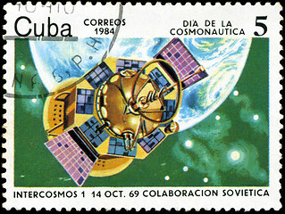 Image showing CUBA CIRCA 1984: stamp printed by CUBA, shows Cosmonautics Day -