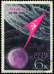 Image showing USSR - CIRCA 1966: stamp printed in the USSR  shows Luna-11 - ro