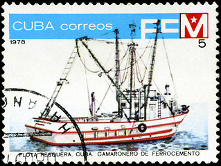 Image showing CUBA - CIRCA 1978: A stamp printed by Cuba shows an ship shrimp 