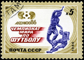 Image showing USSR - CIRCA 1986: A post stamp printed USSR, football, soccer, 