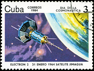 Image showing CUBA CIRCA 1984: stamp printed by CUBA, shows Cosmonautics Day -