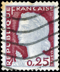 Image showing FRANCE - CIRCA 1960: A stamp printed in France shows Marianne, t