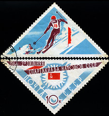 Image showing USSR - CIRCA 1966: A post stamp printed in USSR shows slalom, de