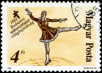 Image showing HUNGARY - CIRCA 1988: A stamp printed in Hungary, shows Skaters 