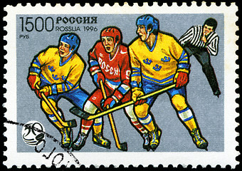 Image showing USSR - CIRCA 1996: A stamp printed in Russia  shows the Ice Hock