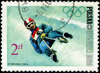 Image showing POLAND - CIRCA 1968: Winter Olympics 1968. Descent to sledge, ci