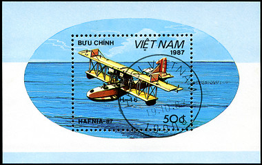 Image showing VIETNAM - CIRCA 1987: A stamp printed by VIETNAM shows plane Haf