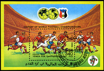 Image showing YEMEN - CIRCA 1990: stamp printed by Yemen, shows soccer players