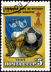 Image showing USSR - CIRCA 1985: A stamp printed by USSR shows football player