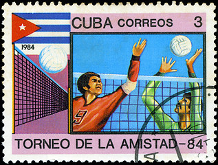 Image showing CUBA - CIRCA 1984: A stamp printed in CUBA shows volleyball, ser