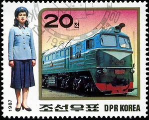 Image showing KOREA - CIRCA 1987: A stamp printed in Korea showing steam locom