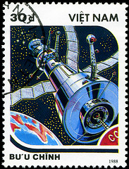 Image showing VIETNAM - CIRCA 1988: A stamp printed in Vietnam shows futuristi