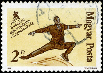 Image showing HUNGARY - CIRCA 1988: A stamp printed in Hungary, shows Skaters 