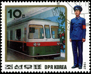 Image showing KOREA - CIRCA 1987: A stamp printed in Korea showing steam locom