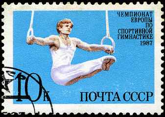 Image showing USSR - CIRCA 1987: a stamp printed by USSR shows gymnast, Europe