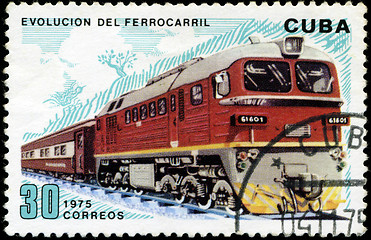 Image showing CUBA - CIRCA 1975 : A post stamp printed in Cuba shows moving tr