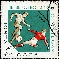 Image showing USSR - CIRCA 1966: A stamp printed in the USSR  shows a football