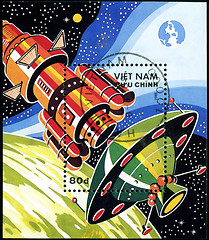 Image showing VIETNAM - CIRCA 1988: A stamp printed in Vietnam shows futuristi