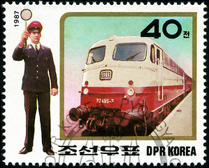 Image showing KOREA - CIRCA 1987: A stamp printed in Korea showing steam locom