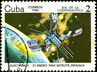 Image showing CUBA CIRCA 1984: stamp printed by CUBA, shows Cosmonautics Day -