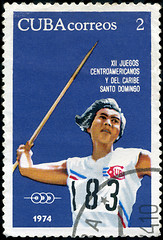 Image showing CUBA-CIRCA 1974 : A post stamp printed in Cuba shows Javelin, se