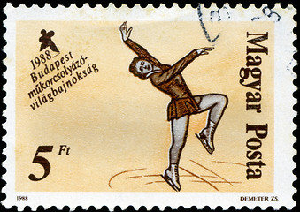 Image showing HUNGARY - CIRCA 1988: A stamp printed in Hungary, shows Skaters 