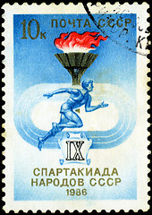 Image showing USSR - CIRCA 1986: A post stamp printed in USSR devoted Sports d