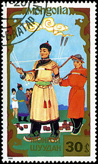 Image showing MONGOLIA - CIRCA 1988: stamp printed by Mongolia, shows Archery,