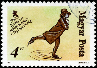 Image showing HUNGARY - CIRCA 1988: A stamp printed in Hungary, shows Skaters 