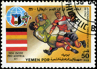 Image showing YEMEN - CIRCA 1990: stamp printed by Yemen, shows soccer players