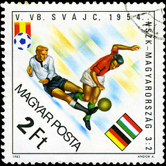 Image showing HUNGARY - CIRCA 1982: A stamp printed in Hungary, shows football