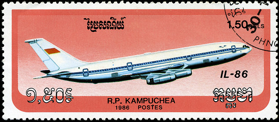 Image showing CAMBODIA - CIRCA 1986: stamp printed by Cambodia, shows airplane