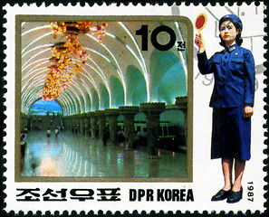 Image showing KOREA - CIRCA 1987: A stamp printed in Korea showing steam locom