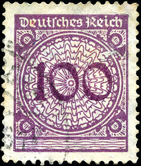 Image showing GERMANY - CIRCA 1924: A stamp printed in Germany shows 100 marks