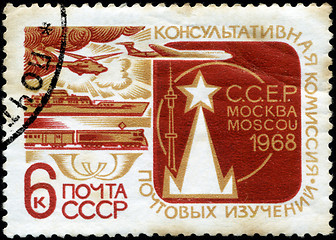 Image showing USSR - CIRCA 1968: A Stamp printed in USSR shows the Mail Transp