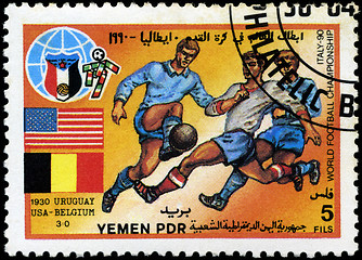 Image showing YEMEN - CIRCA 1990: stamp printed by Yemen, shows soccer players