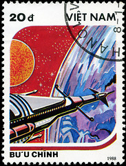 Image showing VIETNAM - CIRCA 1988: A stamp printed in Vietnam shows futuristi