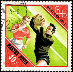 Image showing HUNGARY - CIRCA 1972: A stamp printed in Hungary, shows football