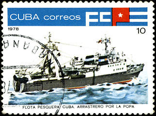 Image showing CUBA - CIRCA 1978: A stamp printed by Cuba shows an ship trawler