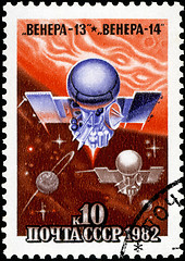 Image showing USSR - CIRCA 1982: A stamp printed in USSR, satellite space stat