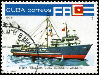 Image showing CUBA - CIRCA 1978: A stamp printed by Cuba shows an ship cerquer