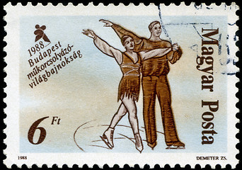 Image showing HUNGARY - CIRCA 1988: A stamp printed in Hungary, shows Skaters 