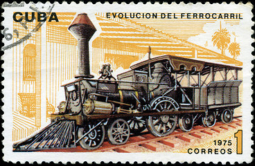 Image showing CUBA - CIRCA 1975 : A post stamp printed in Cuba shows moving tr