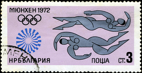 Image showing BULGARIA - CIRCA 1972: A stamp printed in BULGARIA shows Swimmin