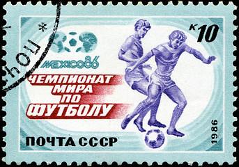 Image showing USSR - CIRCA 1986: A post stamp printed USSR, football, soccer, 