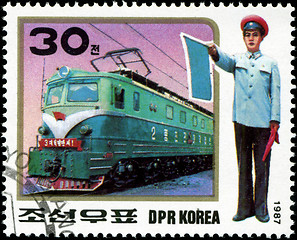 Image showing KOREA - CIRCA 1987: A stamp printed in Korea showing steam locom