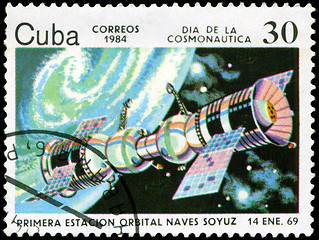 Image showing CUBA CIRCA 1984: stamp printed by CUBA, shows Cosmonautics Day -